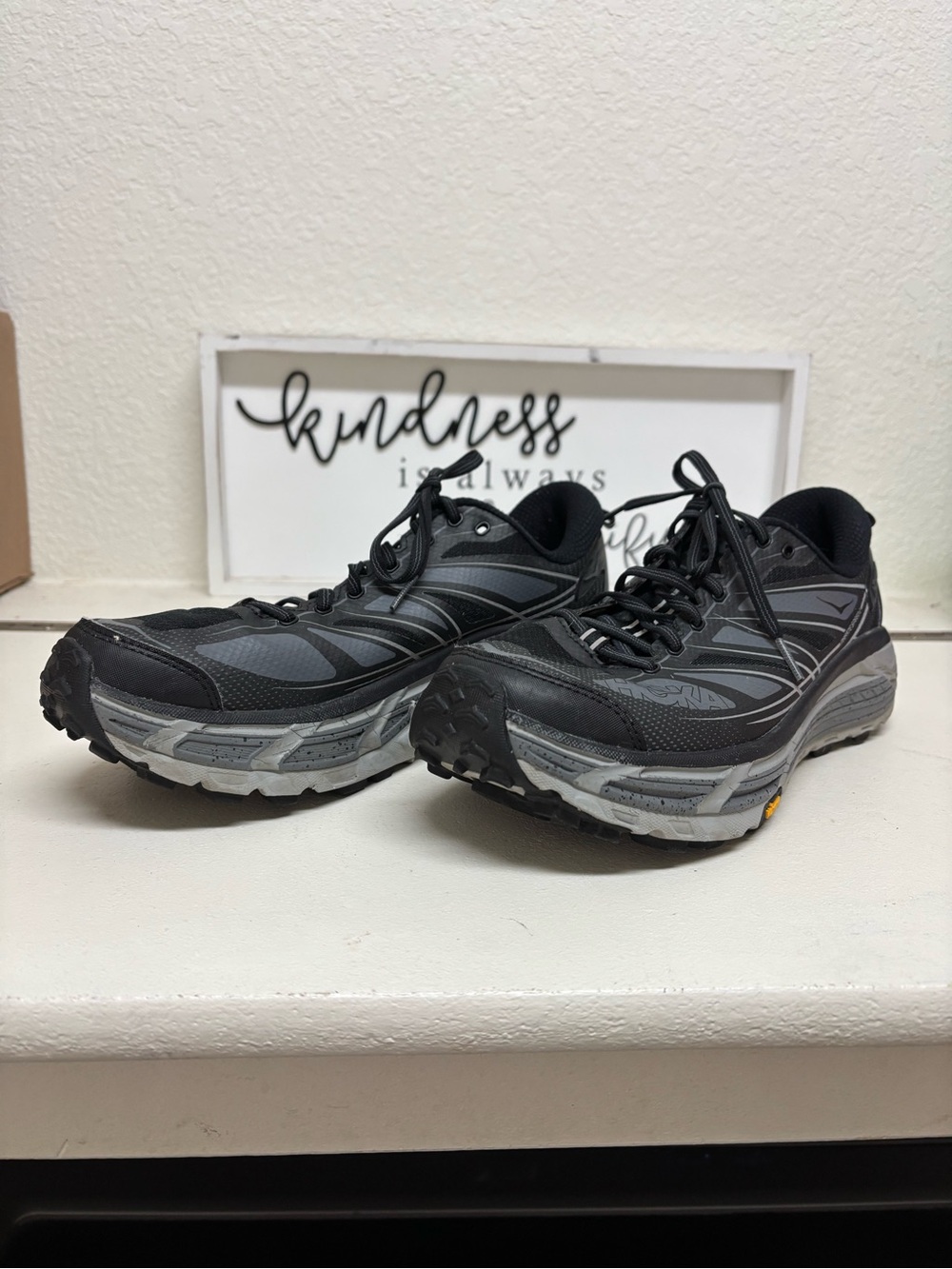 Hoka One One Men's Black and Gray Trail Running Shoes